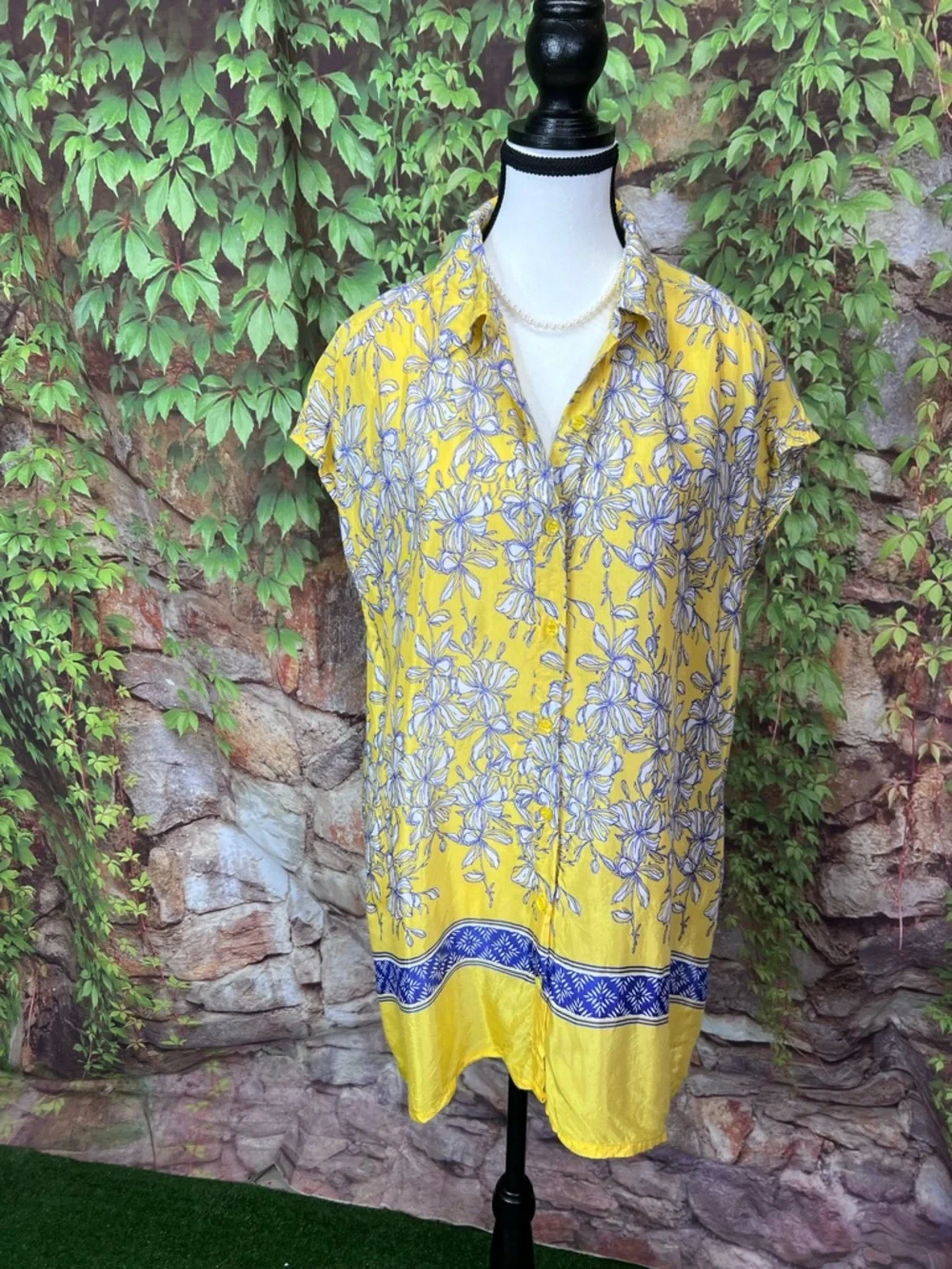 MASAI Scandi Girl Resortwear Yellow and Blue Floral Button Front Mini Dress, M - Picture 2 of 10